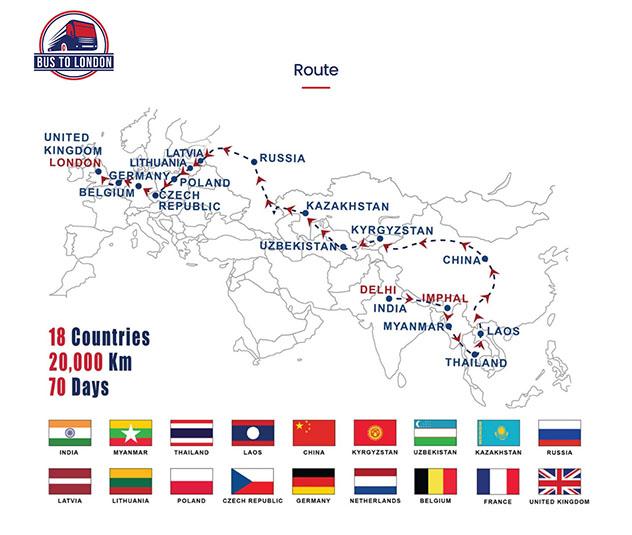 Mapa del itinerario Bus To London